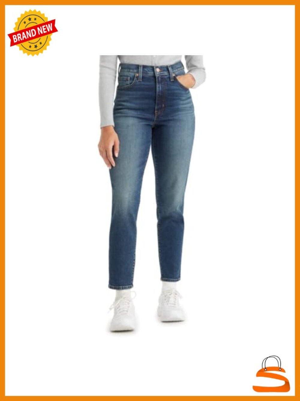 High Waisted Mom Jeans - Cotton Blend Tapered Leg